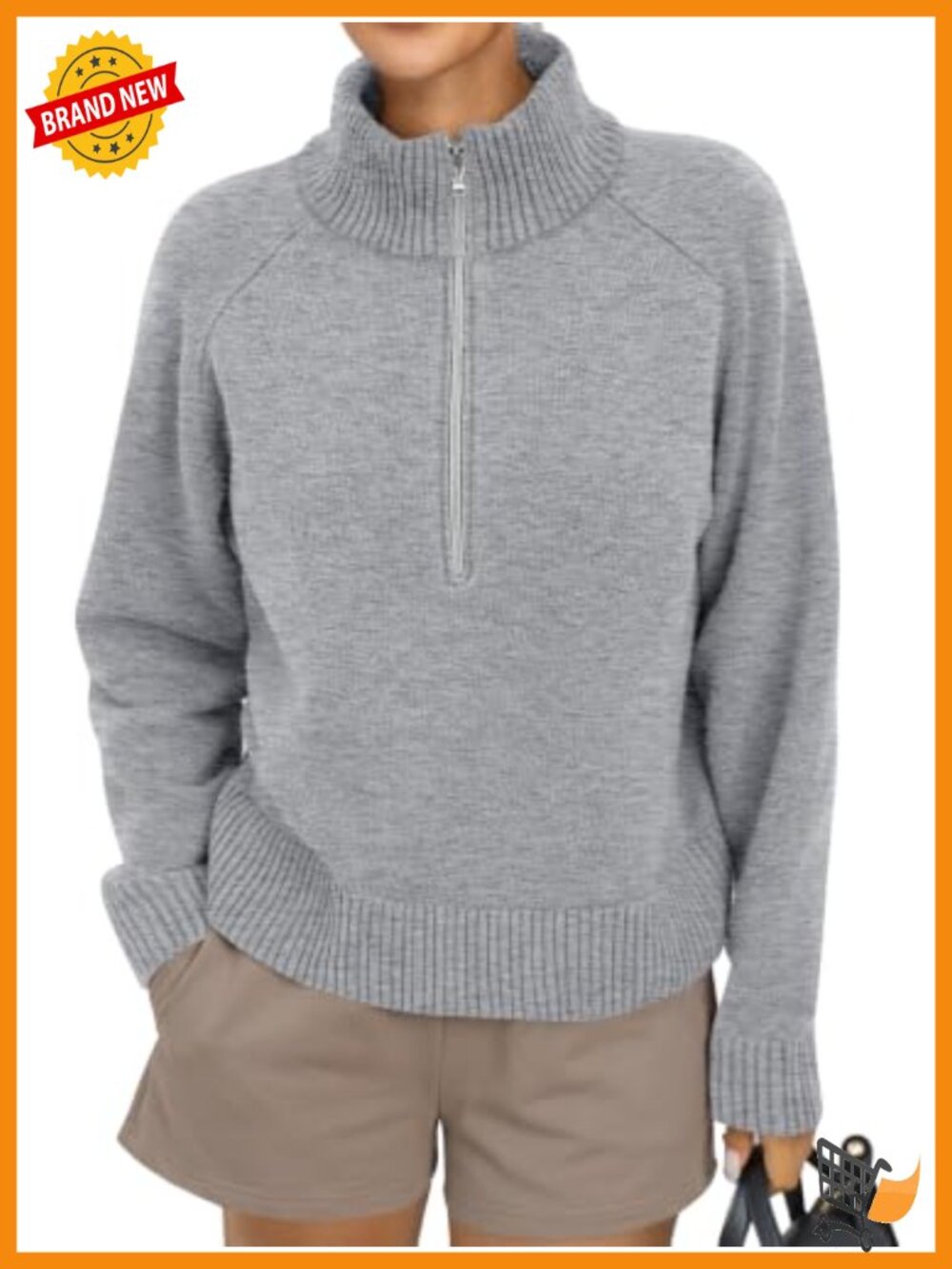 Wool Blend Half Zip Mock Neck Chunky Knit Pullover Sweater